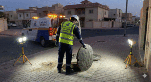 فني تركيب غطاء منهول السره